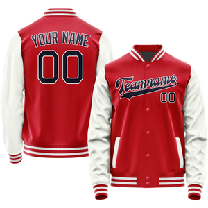 Custom Red White Solid Color Varsity Letterman Jacket