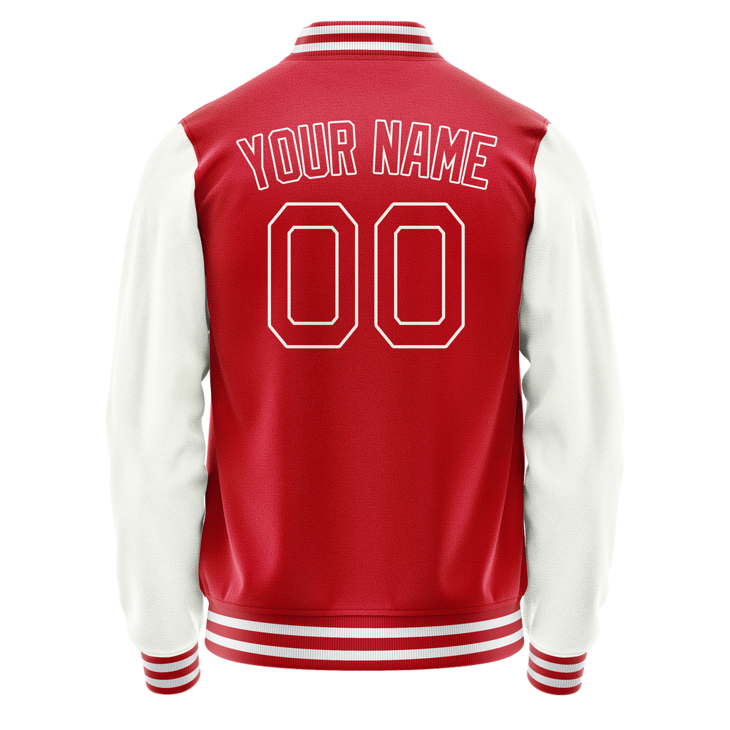 Custom Red White Solid Color Varsity Letterman Jacket