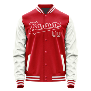 Custom Red White Solid Color Varsity Letterman Jacket