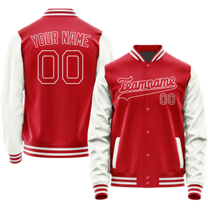 Custom Red White Solid Color Varsity Letterman Jacket