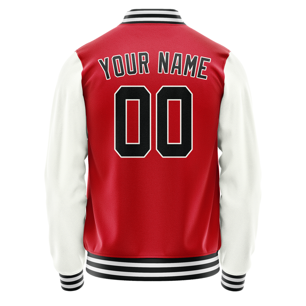 Custom Red White Solid Color Varsity Letterman Jacket