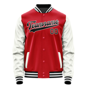 Custom Red White Solid Color Varsity Letterman Jacket
