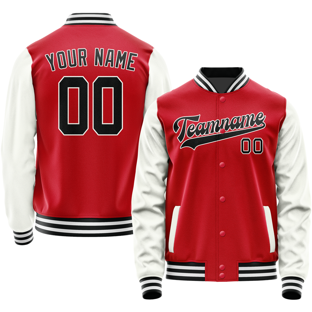 Custom Red White Solid Color Varsity Letterman Jacket