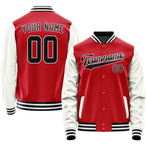 Custom Red White Solid Color Varsity Letterman Jacket