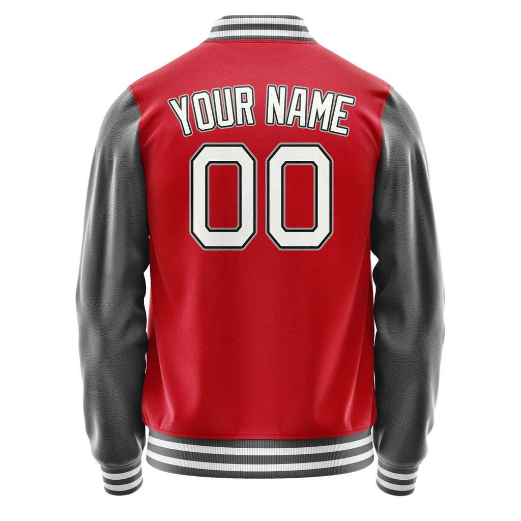 Custom Red Gray Solid Color Varsity Letterman Jacket
