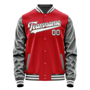 Custom Red Gray Solid Color Varsity Letterman Jacket