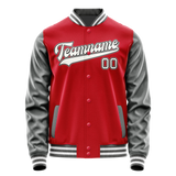 Custom Red Gray Solid Color Varsity Letterman Jacket