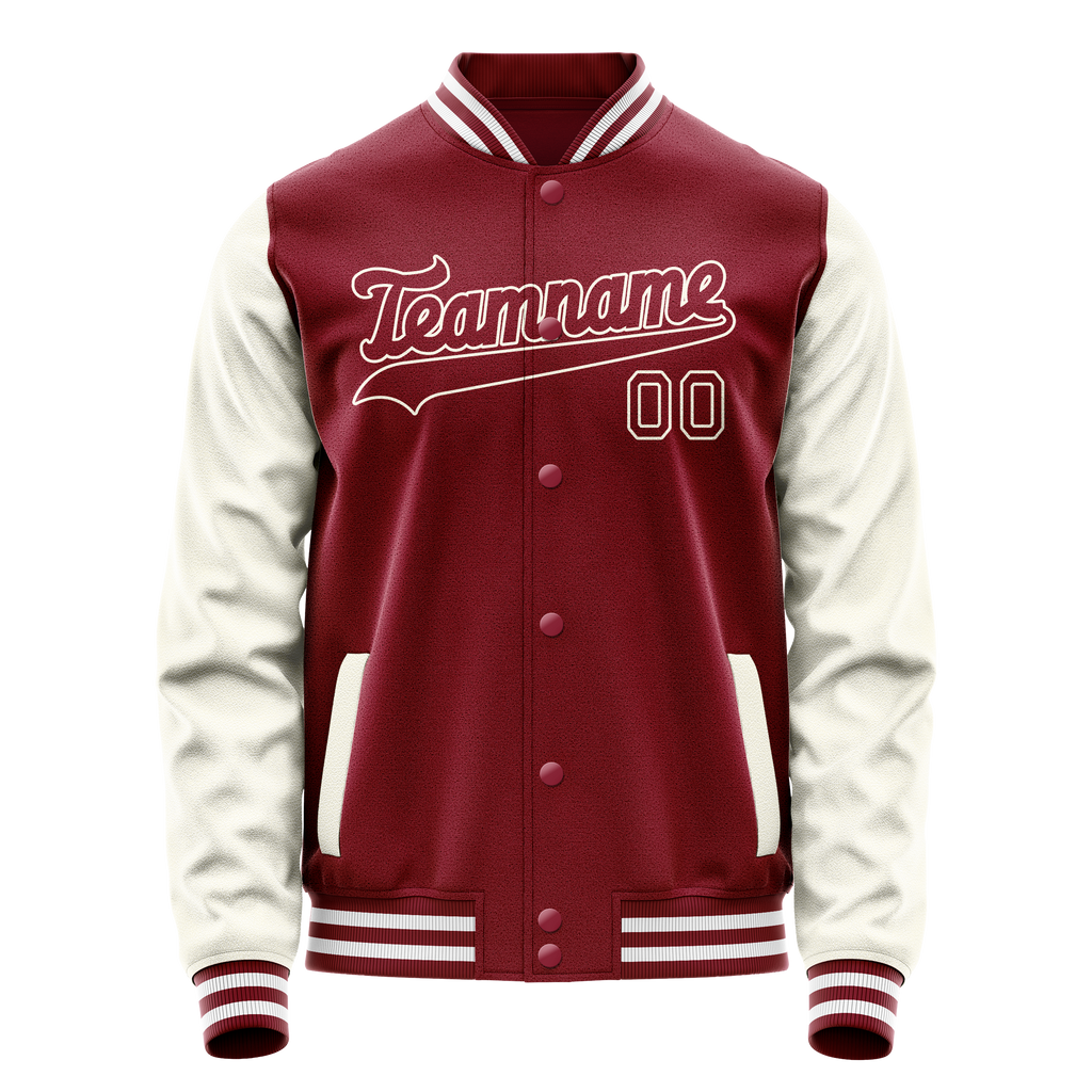 Custom Crimson Cream Solid Color Varsity Letterman Jacket