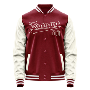 Custom Crimson Cream Solid Color Varsity Letterman Jacket