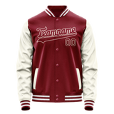 Custom Crimson Cream Solid Color Varsity Letterman Jacket