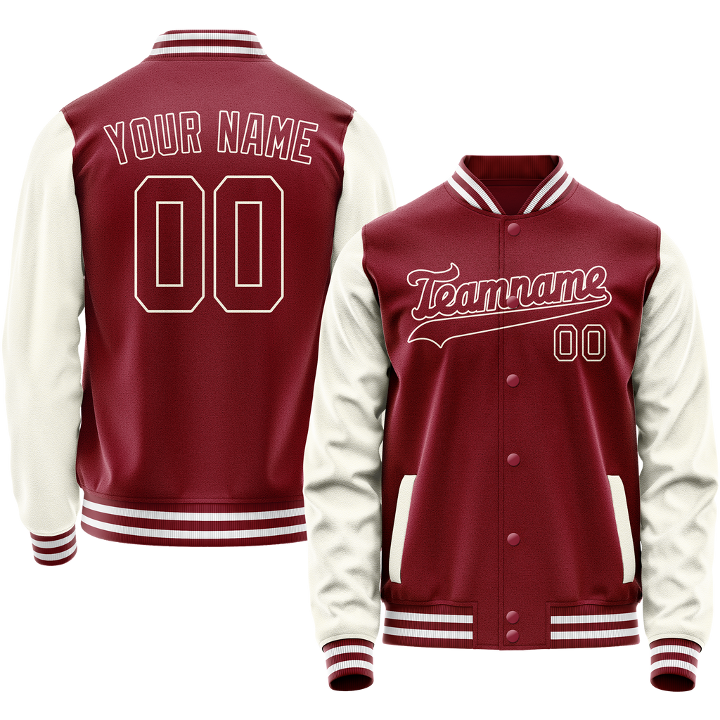 Custom Crimson Cream Solid Color Varsity Letterman Jacket