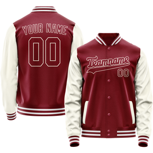 Custom Crimson Cream Solid Color Varsity Letterman Jacket