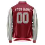 Custom Crimson Gray Solid Color Varsity Letterman Jacket