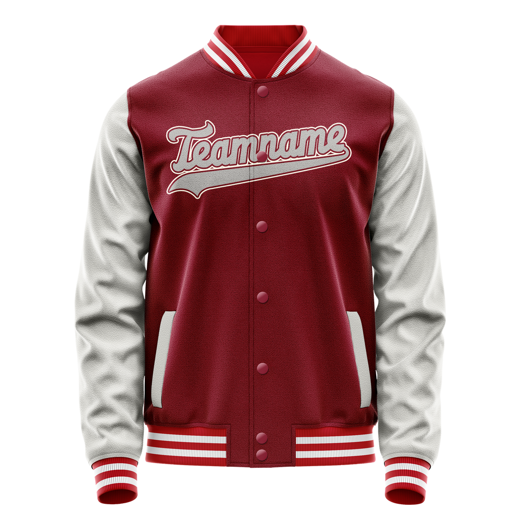 Custom Crimson Gray Solid Color Varsity Letterman Jacket