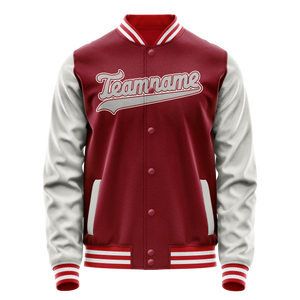 Custom Crimson Gray Solid Color Varsity Letterman Jacket