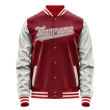 Custom Crimson Gray Solid Color Varsity Letterman Jacket