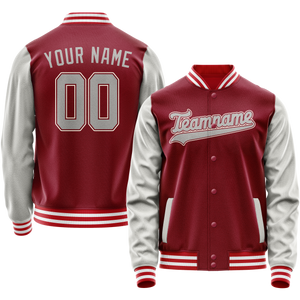 Custom Crimson Gray Solid Color Varsity Letterman Jacket