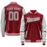 Custom Crimson Gray Solid Color Varsity Letterman Jacket