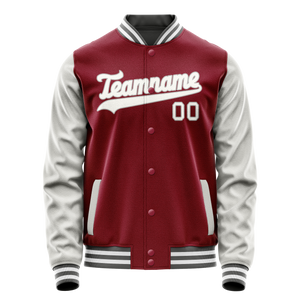 Custom Crimson Gray Solid Color Varsity Letterman Jacket