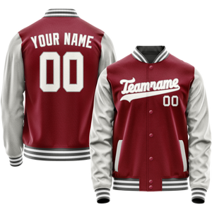 Custom Crimson Gray Solid Color Varsity Letterman Jacket