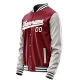 Custom Crimson Gray Solid Color Varsity Letterman Jacket