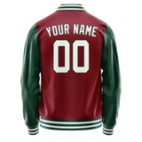 Custom Crimson Kelly-Green Solid Color Varsity Letterman Jacket