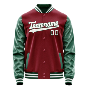 Custom Crimson Kelly-Green Solid Color Varsity Letterman Jacket
