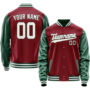 Custom Crimson Kelly-Green Solid Color Varsity Letterman Jacket