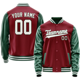 Custom Crimson Kelly-Green Solid Color Varsity Letterman Jacket