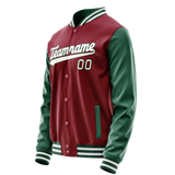 Custom Crimson Kelly-Green Solid Color Varsity Letterman Jacket