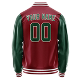 Custom Crimson Kelly-Green Solid Color Varsity Letterman Jacket