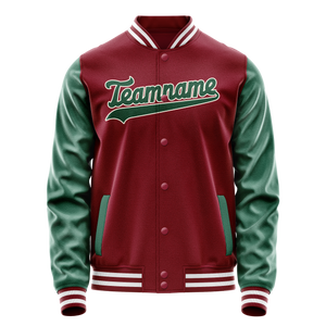 Custom Crimson Kelly-Green Solid Color Varsity Letterman Jacket