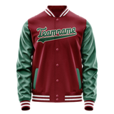 Custom Crimson Kelly-Green Solid Color Varsity Letterman Jacket