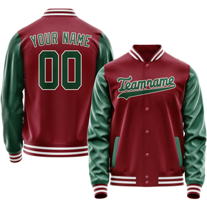 Custom Crimson Kelly-Green Solid Color Varsity Letterman Jacket