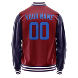 Custom Crimson Navy Solid Color Varsity Letterman Jacket