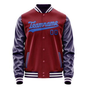 Custom Crimson Navy Solid Color Varsity Letterman Jacket