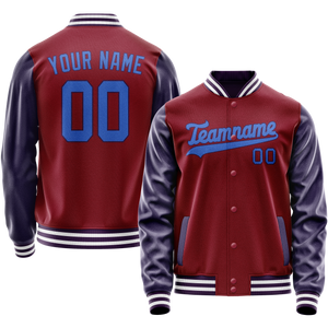Custom Crimson Navy Solid Color Varsity Letterman Jacket
