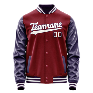 Custom Crimson Navy Solid Color Varsity Letterman Jacket