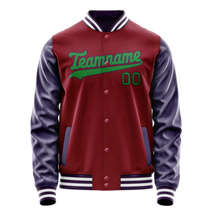 Custom Crimson Navy Solid Color Varsity Letterman Jacket