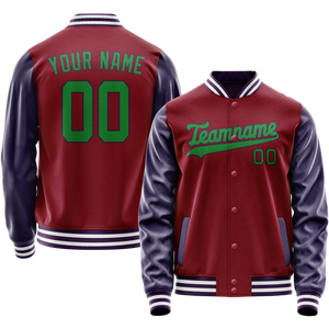 Custom Crimson Navy Solid Color Varsity Letterman Jacket