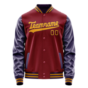 Custom Crimson Navy Solid Color Varsity Letterman Jacket