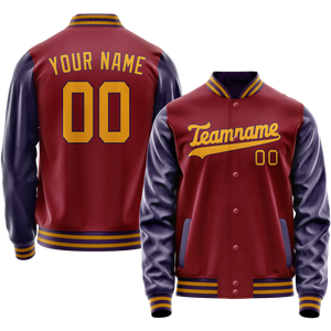 Custom Crimson Navy Solid Color Varsity Letterman Jacket