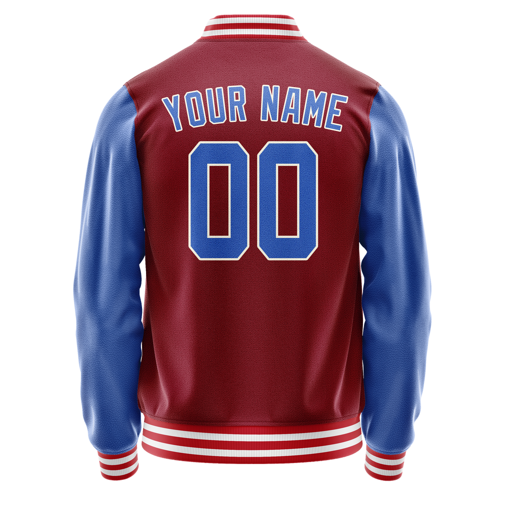 Custom Crimson Light-Blue Solid Color Varsity Letterman Jacket