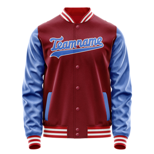 Custom Crimson Light-Blue Solid Color Varsity Letterman Jacket