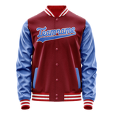 Custom Crimson Light-Blue Solid Color Varsity Letterman Jacket