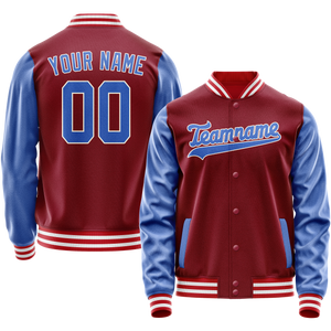 Custom Crimson Light-Blue Solid Color Varsity Letterman Jacket