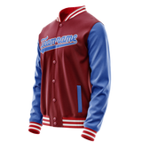Custom Crimson Light-Blue Solid Color Varsity Letterman Jacket