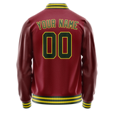 Custom Crimson Kelly-Green Solid Color Varsity Letterman Jacket