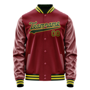 Custom Crimson Kelly-Green Solid Color Varsity Letterman Jacket