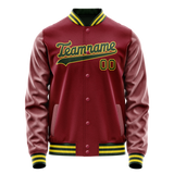 Custom Crimson Kelly-Green Solid Color Varsity Letterman Jacket